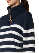 Polo Collar Knit Sweater-Clothing-Akris Punto-Navy Cashew-2-Mercantile Portland