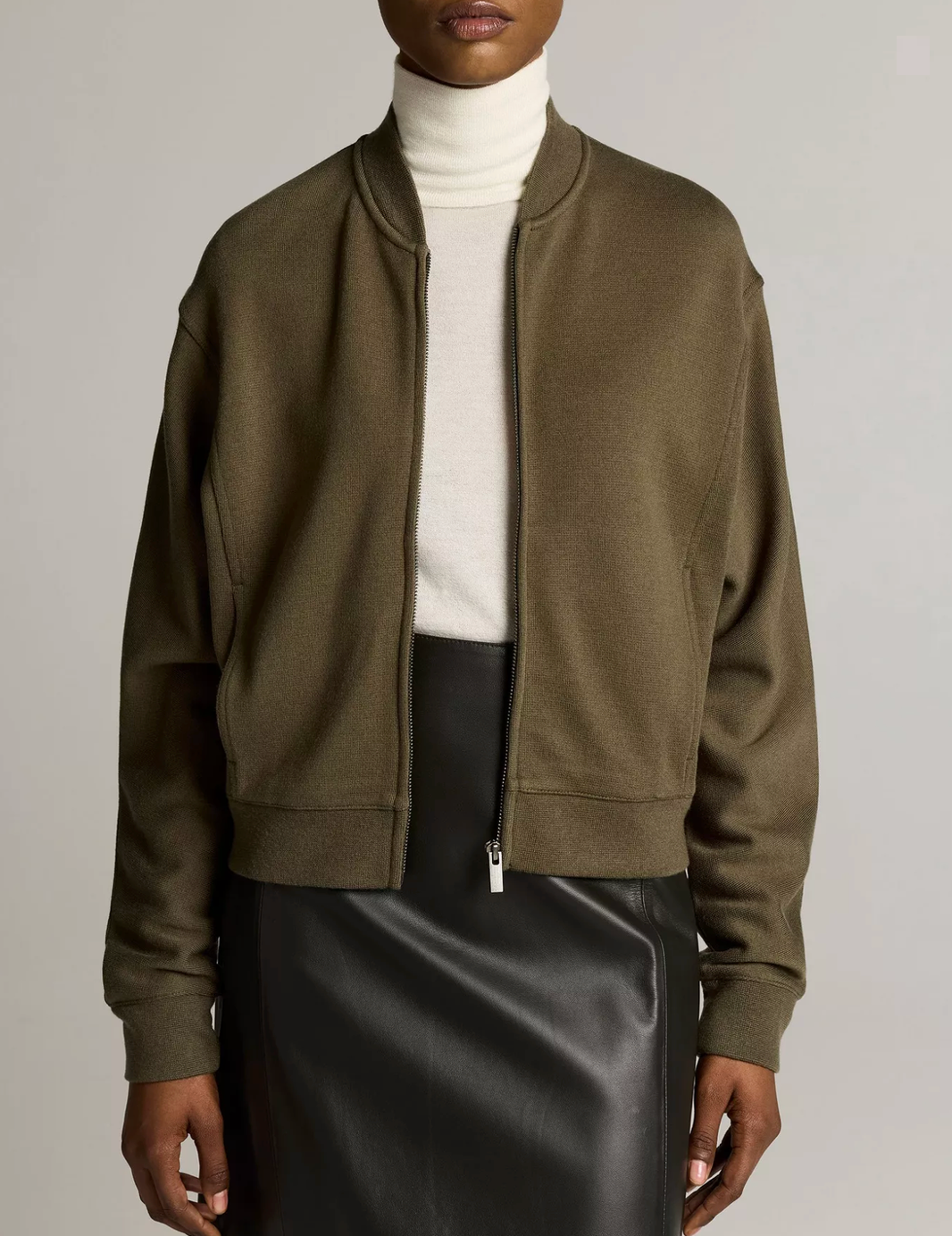 Ponte Knit Bomber Jacket in Rosemary-Jackets-Vince-Rosemary-XS-Mercantile Portland