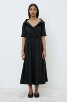 Poplin Dress with Open Collar-Clothing-Meimeij-Black-36-Mercantile Portland