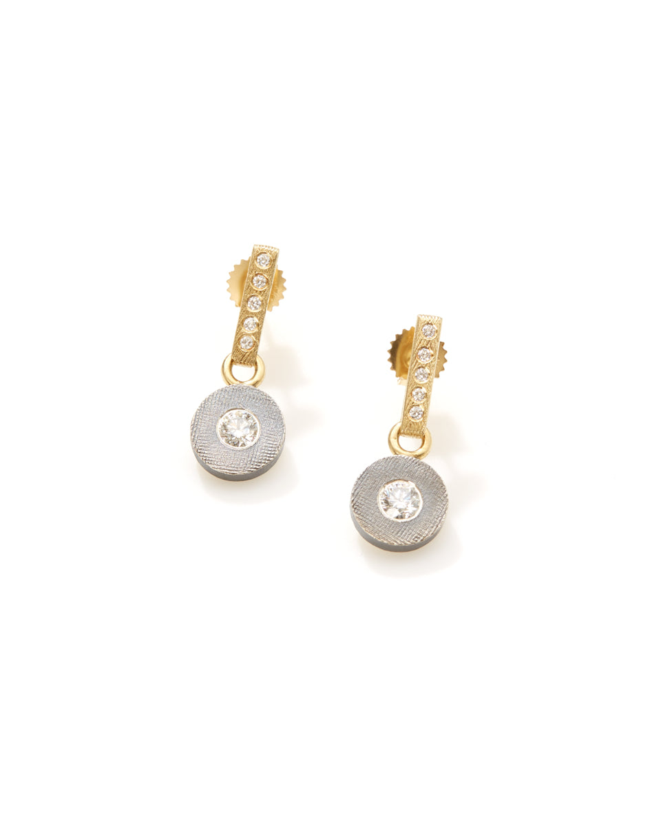 Porto Valeri Earring with Yellow Gold bar and Sterling Silver Drop Diamonds-Jewelry-Rene Escobar-Mercantile Portland