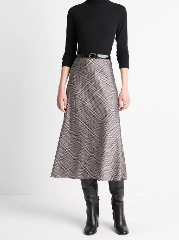 Pressed Plaid Satin Slip Skirt-Clothing-Vince-Multi Plaid-XXS-Mercantile Portland