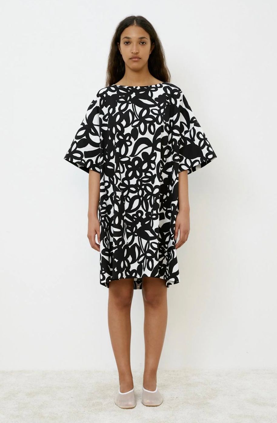 Printed Poplin Dress-Clothing-Meimeij-Black/ White-36-Mercantile Portland