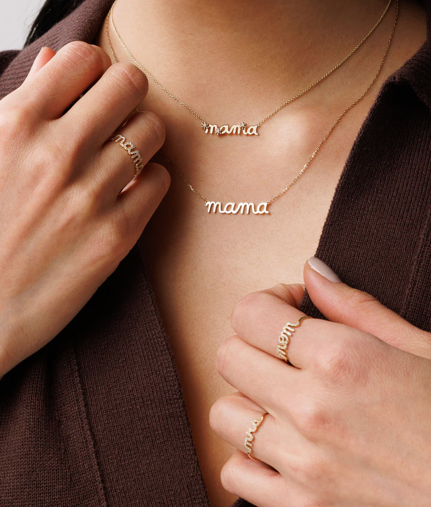 Pure Gold "Mama" Script Necklace-Jewelry-Sydney Evan-Yellow Gold-OS-Mercantile Portland