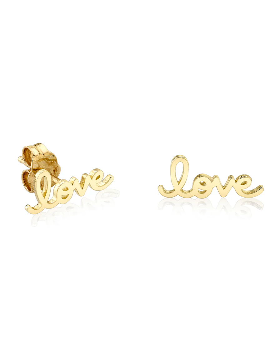 Pure Gold Tiny Love Script Stud-Jewelry-Sydney Evan-Yellow Gold-OS-Mercantile Portland