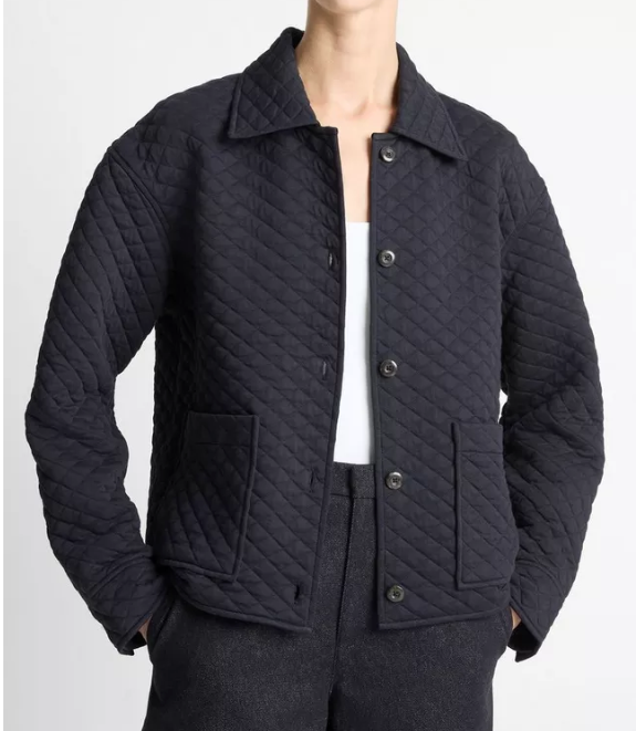 Quilted Cotton-Blend Collared Jacket-Jackets-Vince-Coastal Blue-XXS-Mercantile Portland