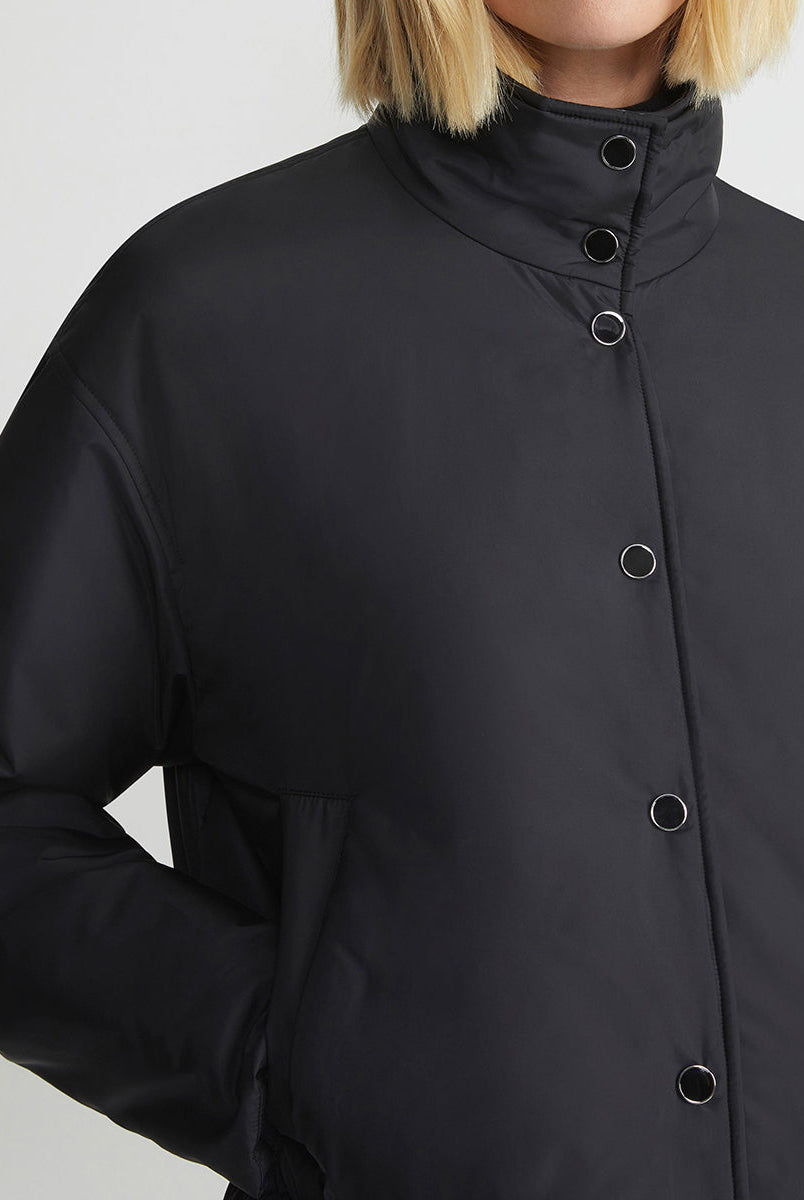 Recycled Poly Stand Collar Puffer Jacket-Outerwear-Lafayette 148-Black-XS-Mercantile Portland
