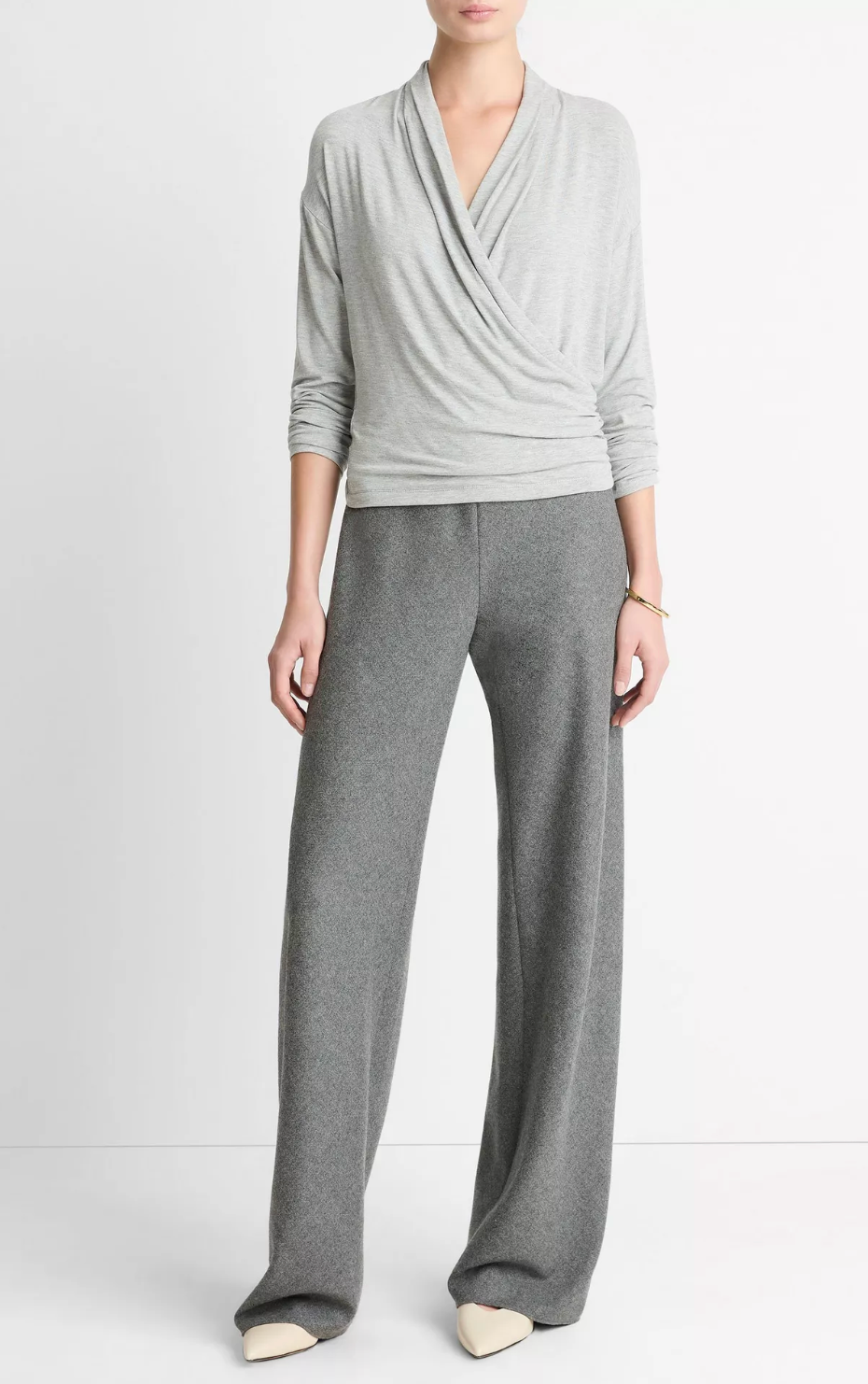 Relaxed Fixed-Wrap Jersey Top-Tops-Vince-Heather Pale Grey-XXS-Mercantile Portland