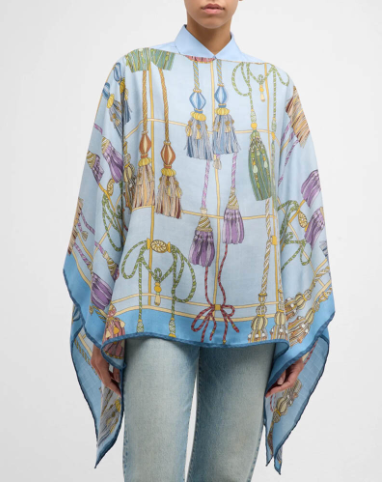 Remini Cashmere Printed Poncho-Clothing-Rani Arabella-Light Blue-OS-Mercantile Portland
