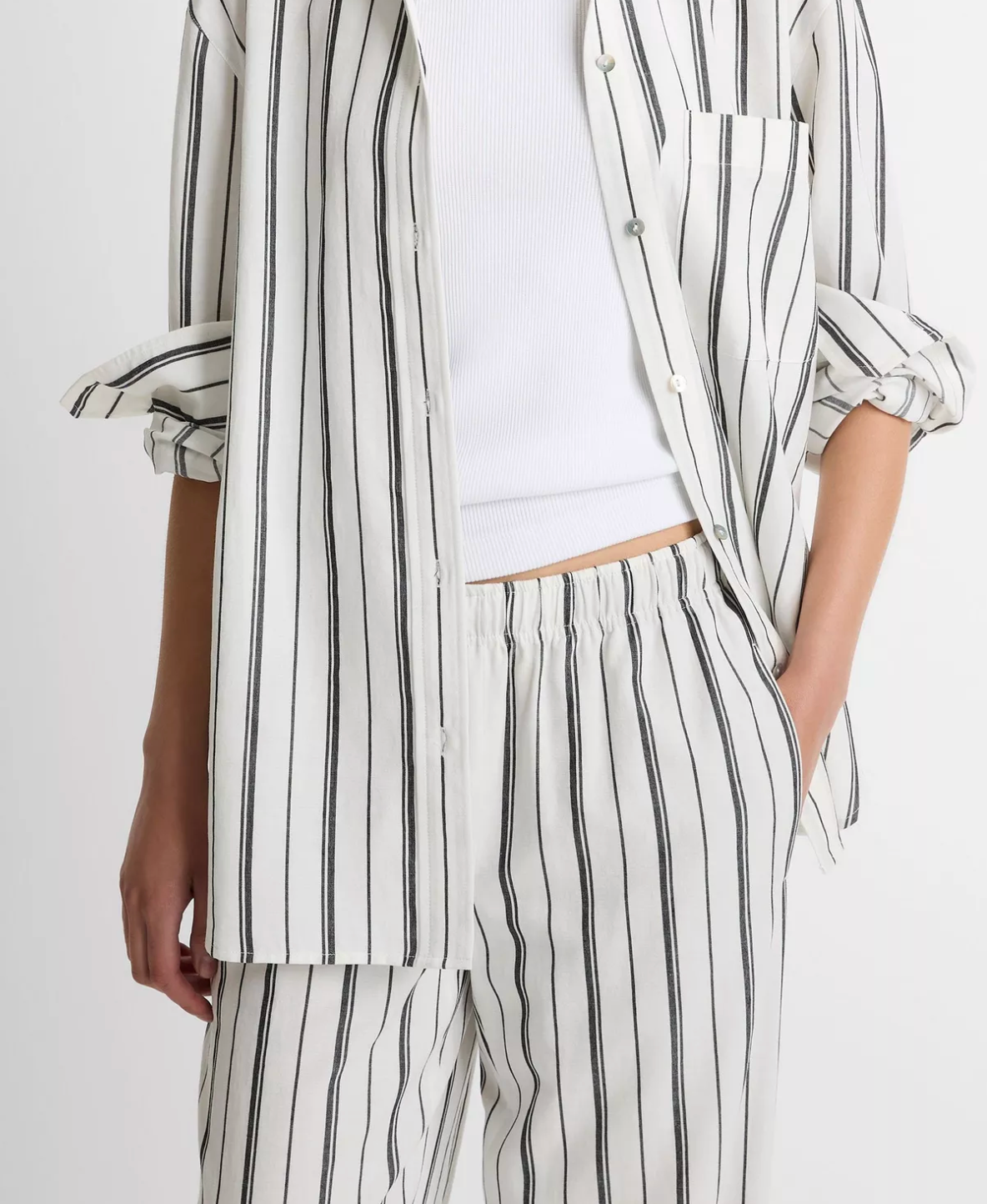 Resort Stripe Oversized Shirt-Shirts-Vince-White / Black-XXS-Mercantile Portland