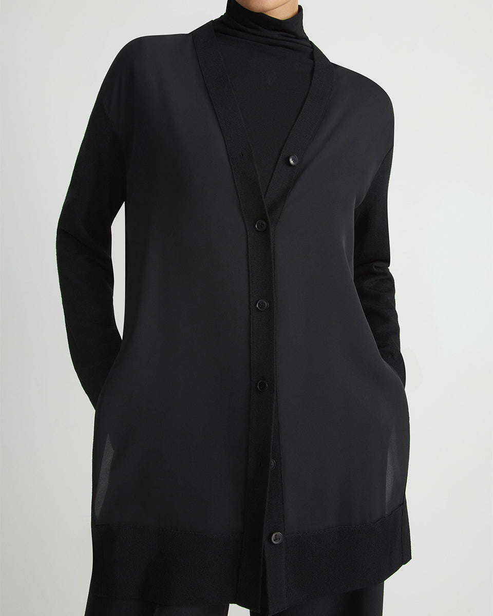 Responsible Fine Gauge Merino & Oreganic Silk Georgette Cardigan-Sweaters-Lafayette 148-Black-XS-Mercantile Portland