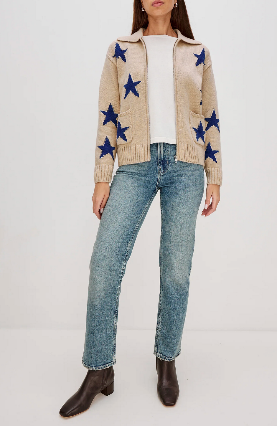 Rhea Cardigan with Cobalt Stars-Sweaters-Rails-Camel with Cobalt Stars-XS-Mercantile Portland