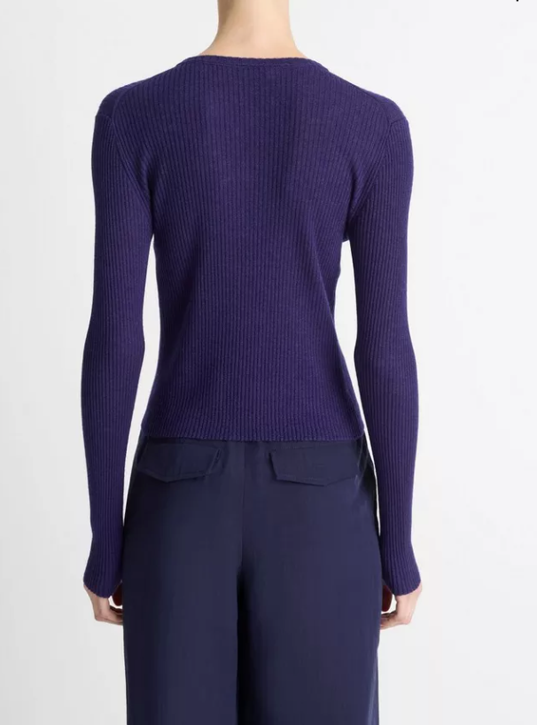 Ribbed Cashmere-Silk Henley Sweater-Clothing-Vince-Deep Iris-XXS-Mercantile Portland