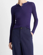Ribbed Cashmere-Silk Henley Sweater-Clothing-Vince-Deep Iris-XXS-Mercantile Portland
