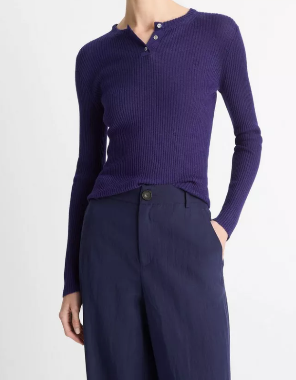 Ribbed Cashmere-Silk Henley Sweater-Clothing-Vince-Deep Iris-XXS-Mercantile Portland