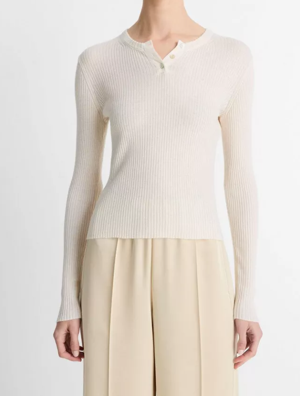 Ribbed Cashmere-Silk Henley Sweater-Clothing-Vince-Off White-XXS-Mercantile Portland