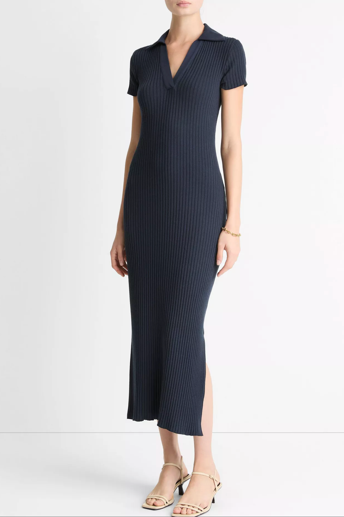 Ribbed Cotton-Blend Polo Dress-Dresses-Vince-Coastal Blue-XXS-Mercantile Portland