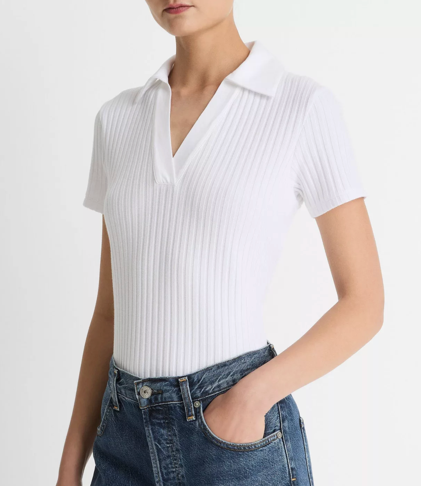 Ribbed Cotton-Blend Polo-Tops-Vince-Optic White-XXS-Mercantile Portland