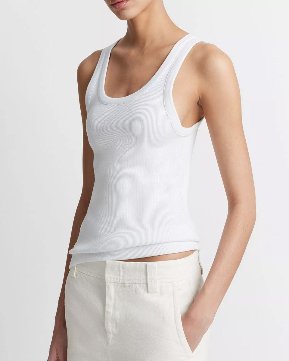 Ribbed Scoop-Neck Tank-Tops-Vince-Optic White-XXS-Mercantile Portland