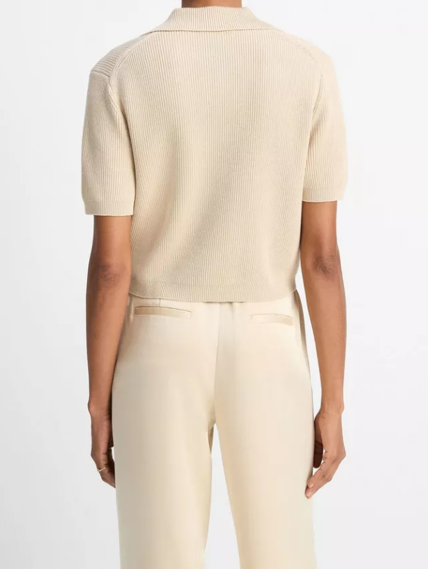 Ribbed Silk-Cotton Polo Sweater-Clothing-Vince-Pale Canyon-XXS-Mercantile Portland