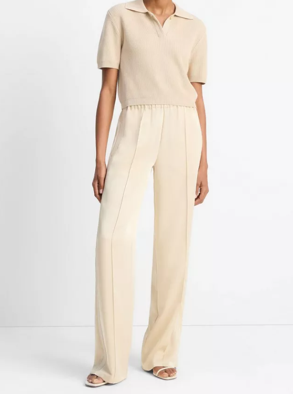 Ribbed Silk-Cotton Polo Sweater-Clothing-Vince-Pale Canyon-XXS-Mercantile Portland