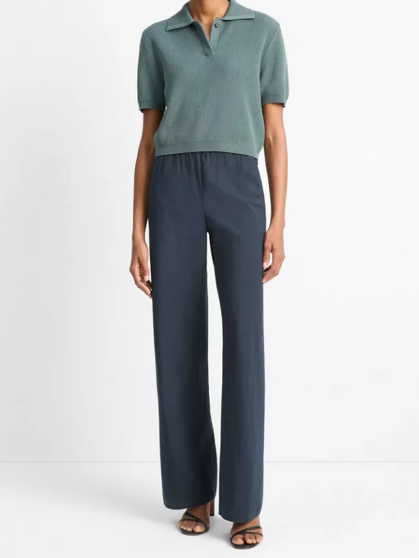 Ribbed Silk-Cotton Polo Sweater-Clothing-Vince-Pale Canyon-XXS-Mercantile Portland