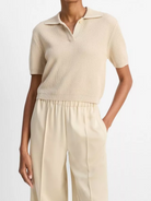 Ribbed Silk-Cotton Polo Sweater-Clothing-Vince-Pale Canyon-XXS-Mercantile Portland
