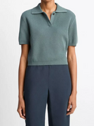 Ribbed Silk-Cotton Polo Sweater-Clothing-Vince-Teal Stone-XXS-Mercantile Portland