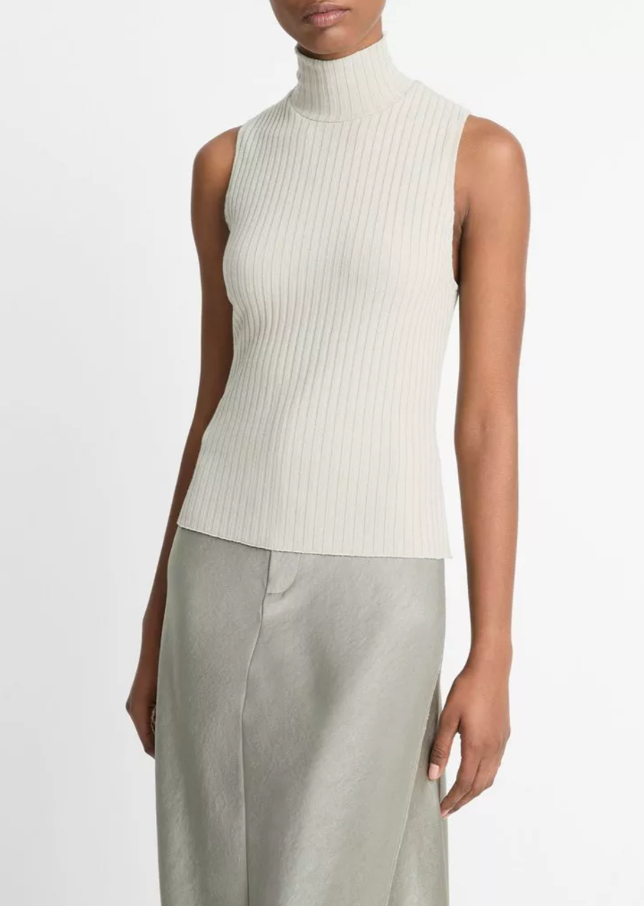 Ribbed Sleeveless Turtleneck Top-Clothing-Vince-Pale Dove-XXS-Mercantile Portland