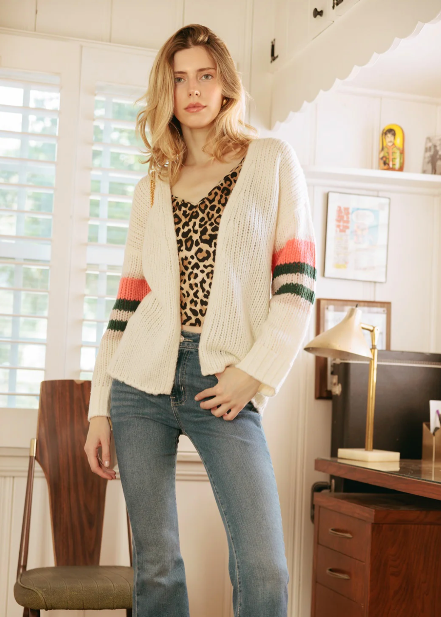 Rizzo Stripe Cardigan-Clothing-27 Miles-Cloud-XS-Mercantile Portland
