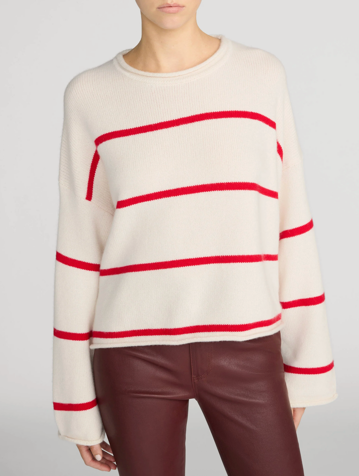 Rolled Hem Sweater in Cream Stripe-Sweaters-Frame-Cream Stripe-XS-Mercantile Portland