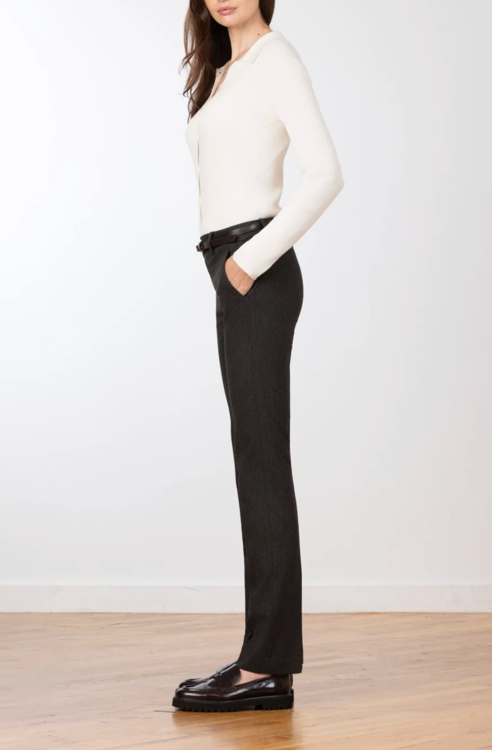 Romeo Straight Leg Flannerl Trouser in Charcoal-Pants-AVENUE MONTAIGN-Charcoal-0-Mercantile Portland