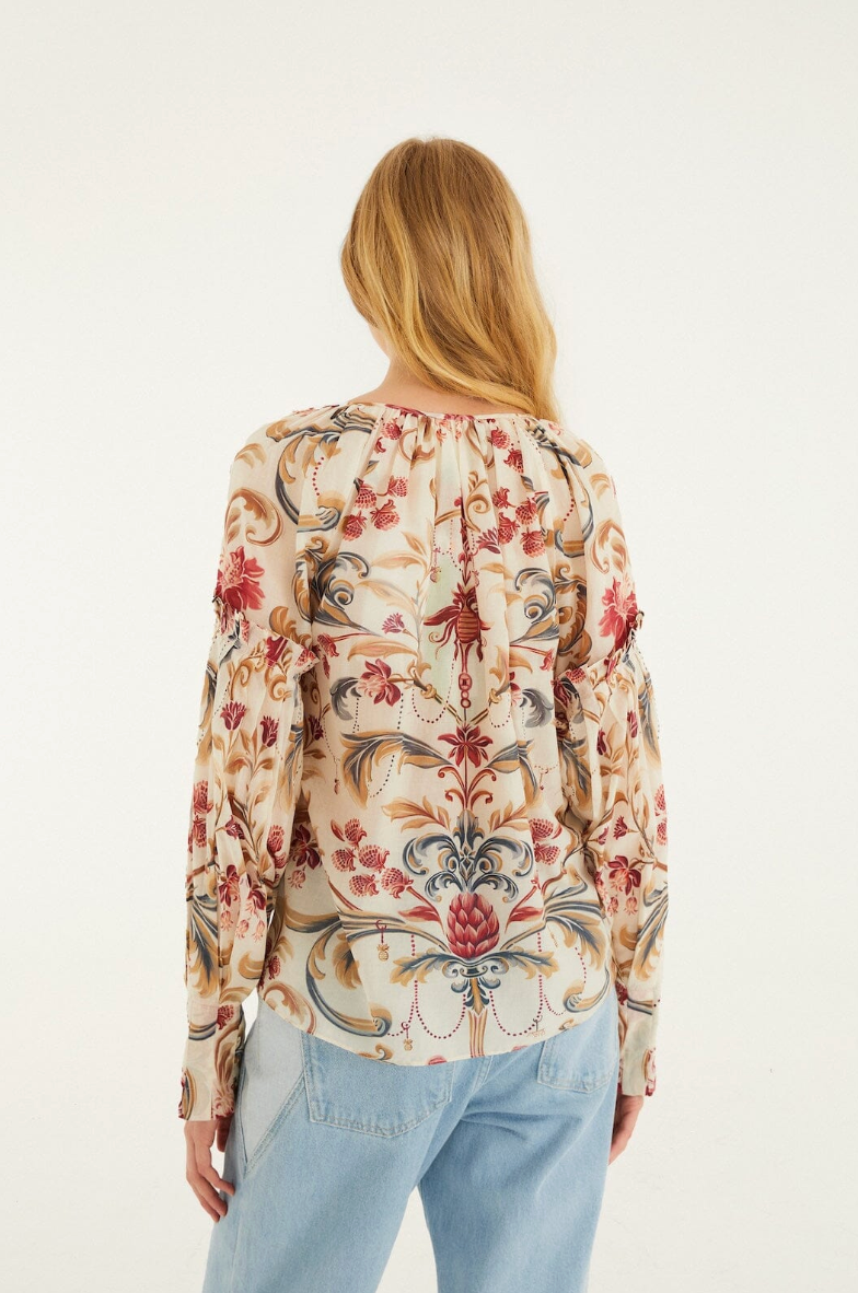 Royal Garden Tassels Blouse-Tops-Farm Rio-Royal Sand-XS-Mercantile Portland