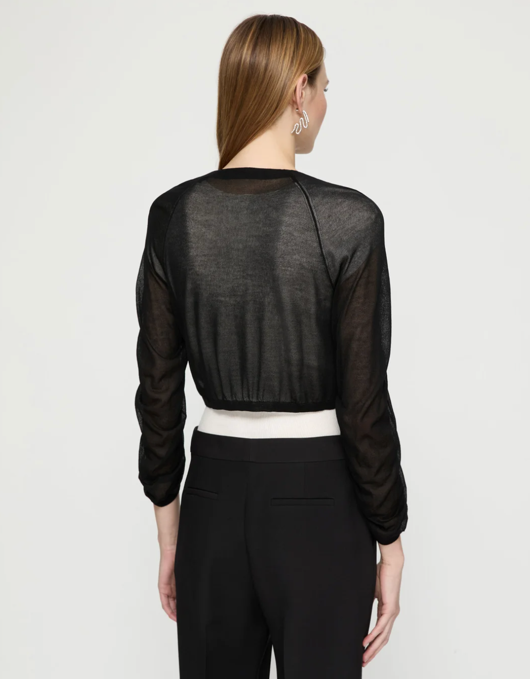 Ruched Sleeve Cropped V-Neck Cardigan-Clothing-Lafayette 148-Black-XS-Mercantile Portland