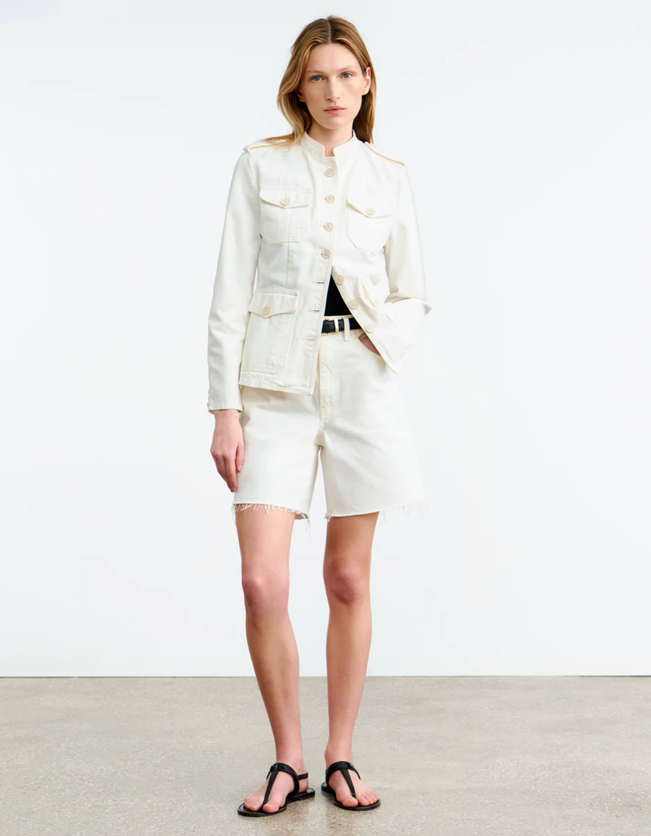 Russel Denim Short-Clothing-Nili Lotan-Cream-25-Mercantile Portland