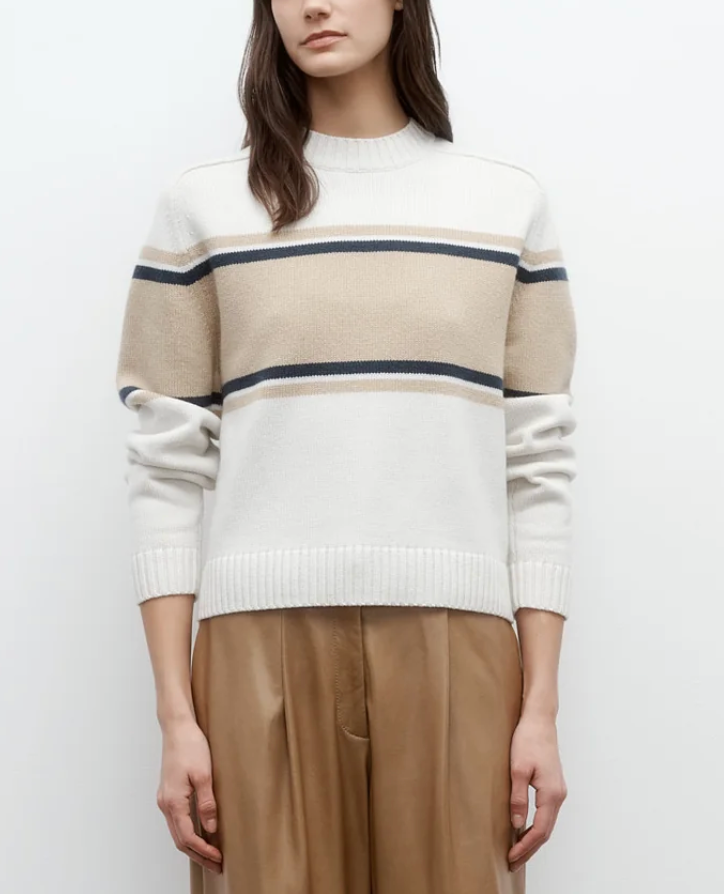 Saddle Crewneck with Stripes-Sweaters-TWP-Cream-XXS-Mercantile Portland