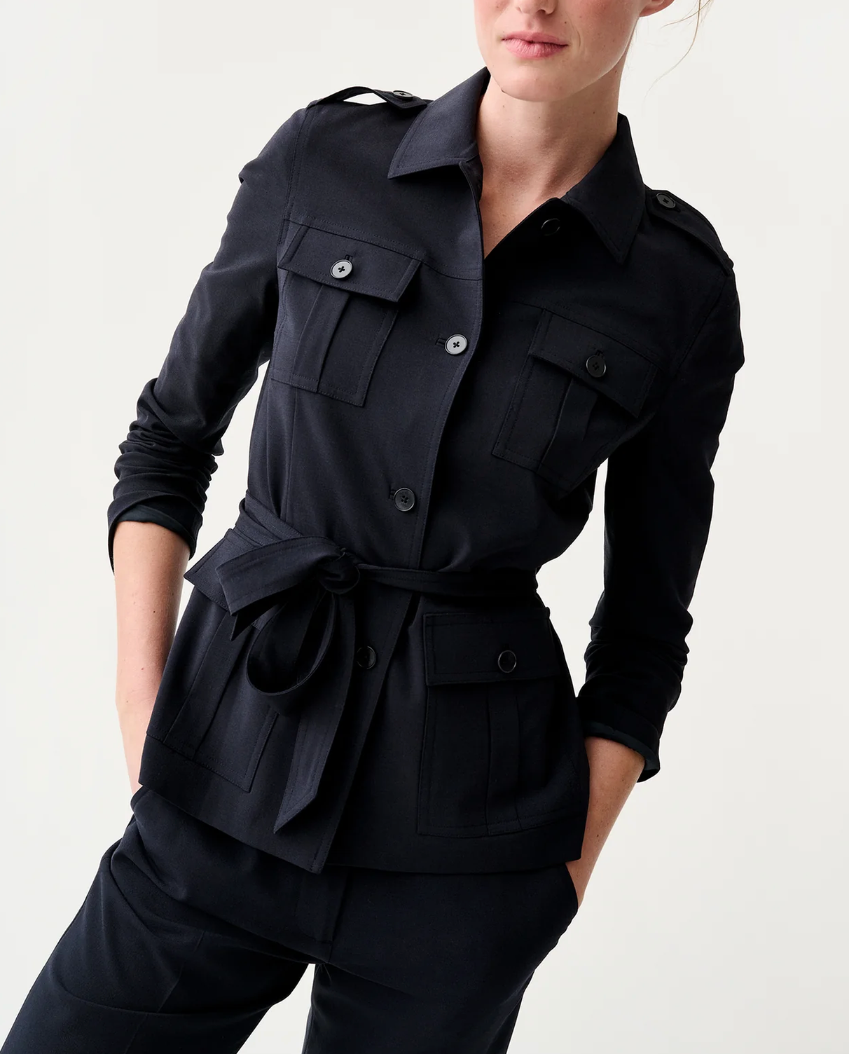Safari Jacket in Navy Tropical Wool-Jackets-Mashburn-Navy-XS-Mercantile Portland