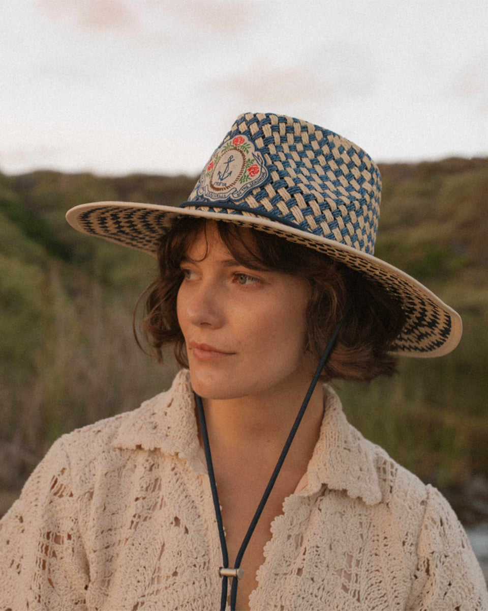 Sally Sells Seashells Lifeguard Hat-Hats-Freya-Natural/Navy • Freya-S/M-Mercantile Portland