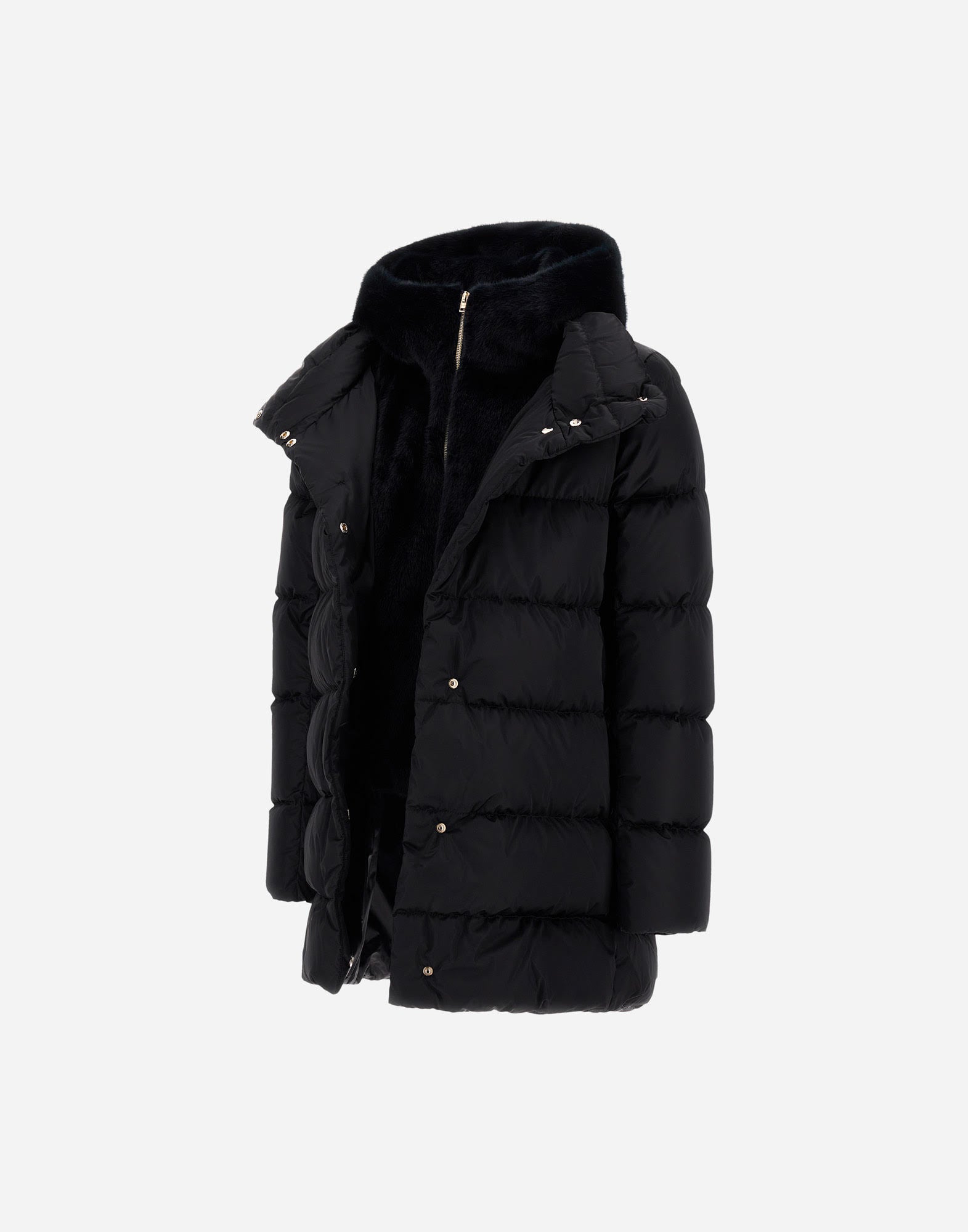 Sateen A Line Hi Lo Puffy-Jackets-HERNO-Black-36-Mercantile Portland