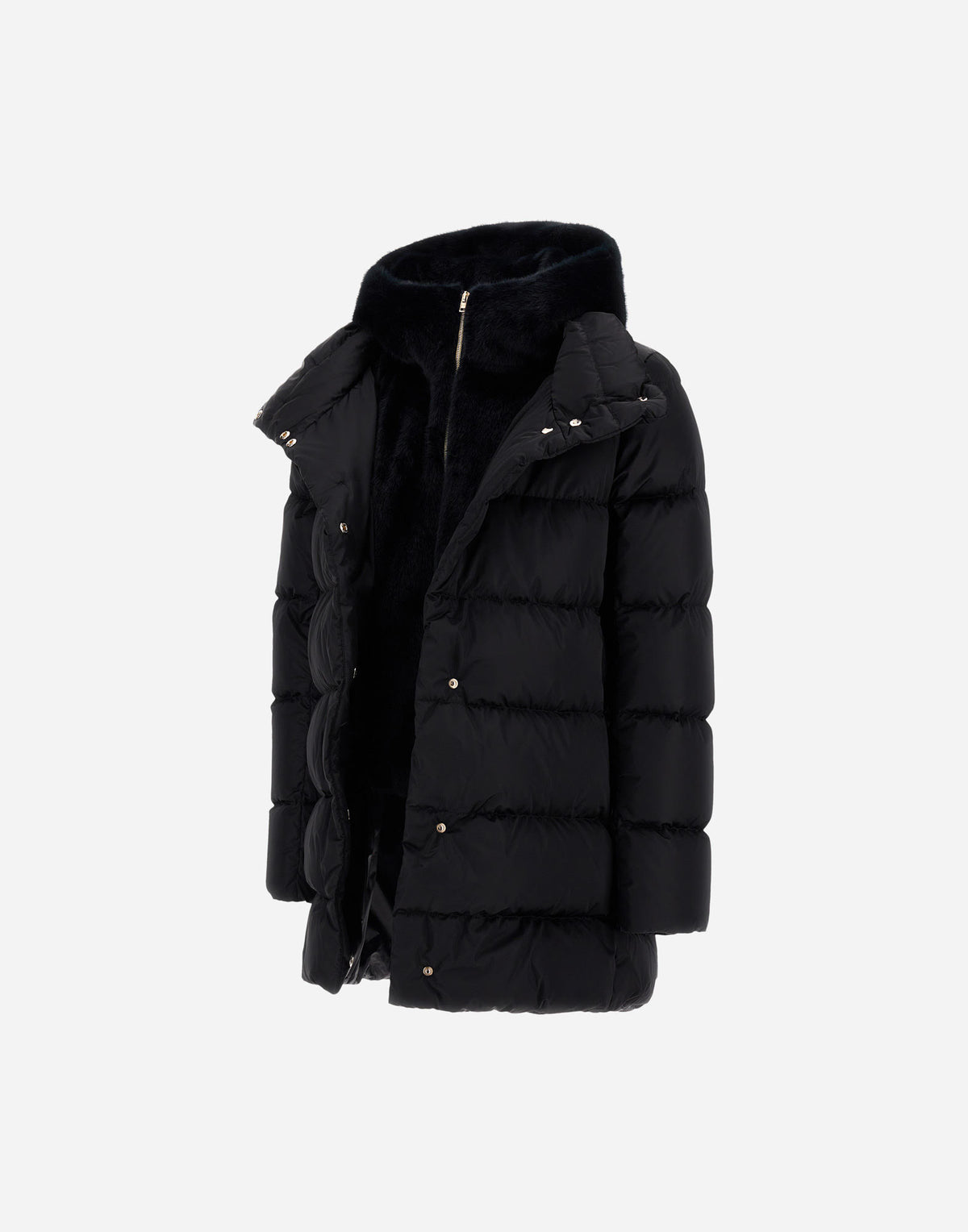 Sateen A Line Hi Lo Puffy-Jackets-HERNO-Black-36-Mercantile Portland