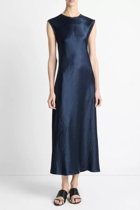 Satin Cap-Sleeve Slip Dress-Clothing-Vince-Coastal Blue-XXS-Mercantile Portland
