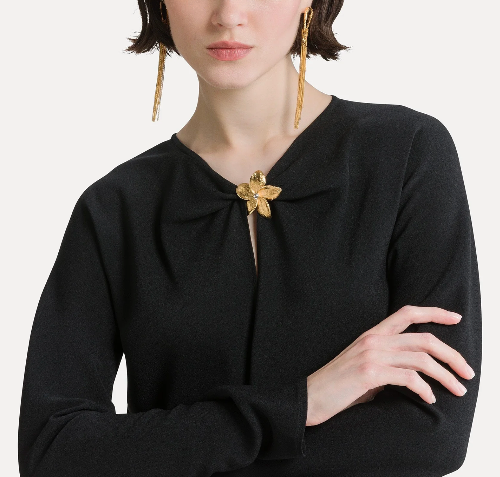 Satin Dress with Jewel Flower-Dresses-Forte Forte-Black-0-Mercantile Portland