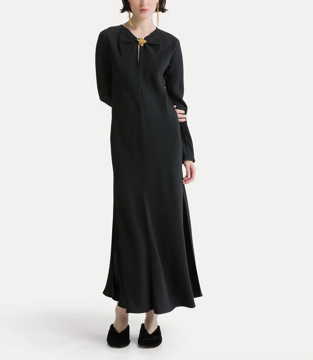 Satin Dress with Jewel Flower-Dresses-Forte Forte-Black-0-Mercantile Portland