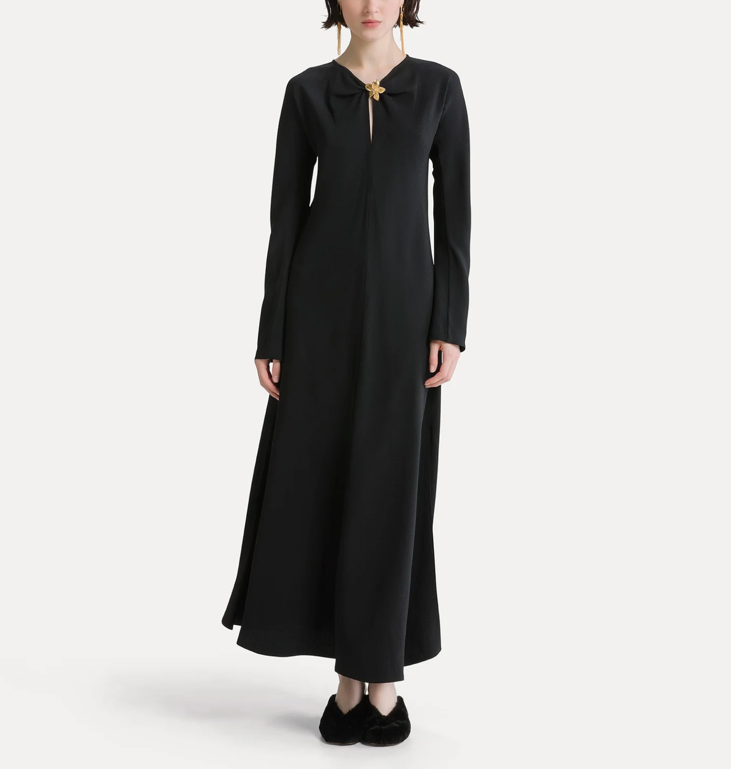Satin Dress with Jewel Flower-Dresses-Forte Forte-Black-0-Mercantile Portland