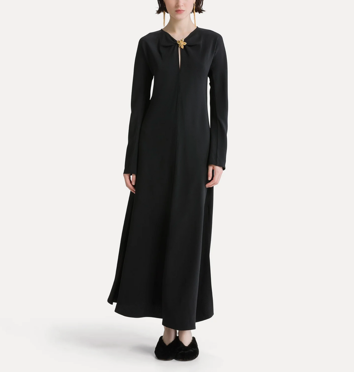 Satin Dress with Jewel Flower-Dresses-Forte Forte-Black-0-Mercantile Portland