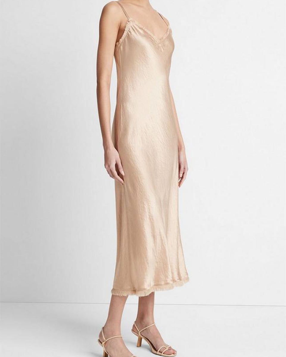 Satin Frayed-Edge Bias Camisole Dress-Dresses-Vince-Pale Nut-XXS-Mercantile Portland
