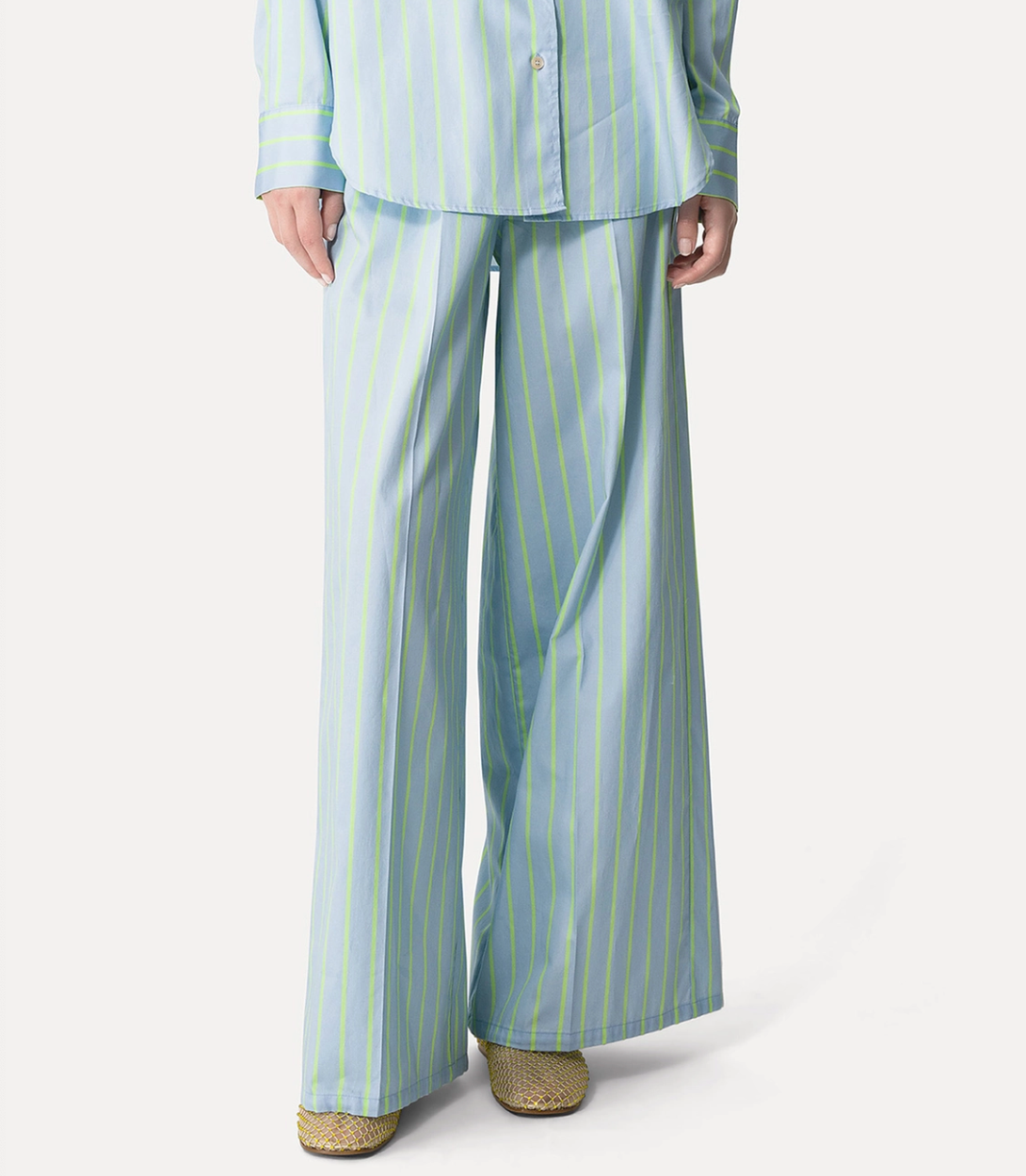 Satin Stripe Wide Leg Pant-Clothing-Forte Forte-Nuage-0-Mercantile Portland