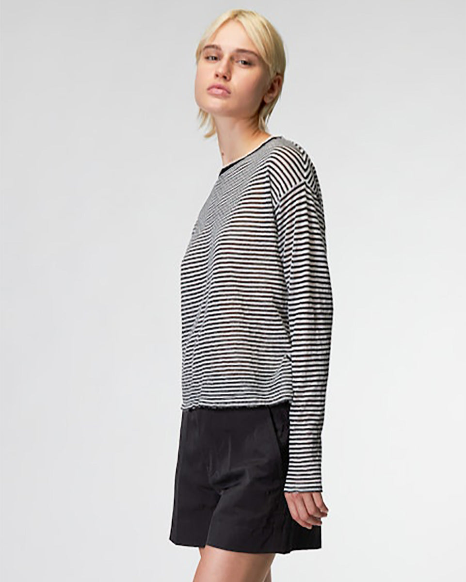 Scollo Barca Riga Pullover-Tops-Roberto Collina-Ecru/Black-XS-Mercantile Portland