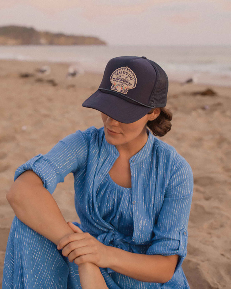 Seas the Day Trucker Hat-Hats-Freya-Navy-OS-Mercantile Portland