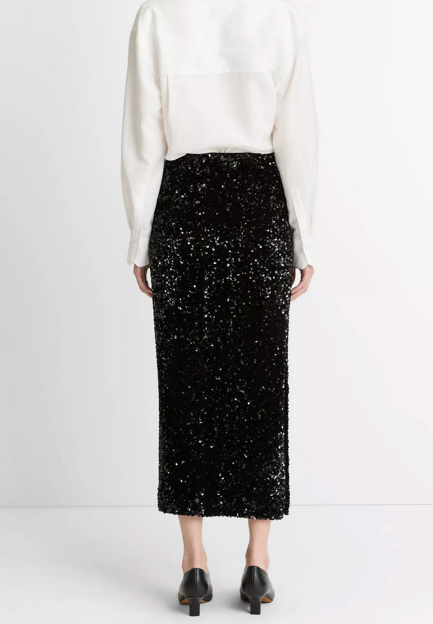 Sequined Velvet Column Skirt-Skirts and Shorts-Vince-Black-2-Mercantile Portland