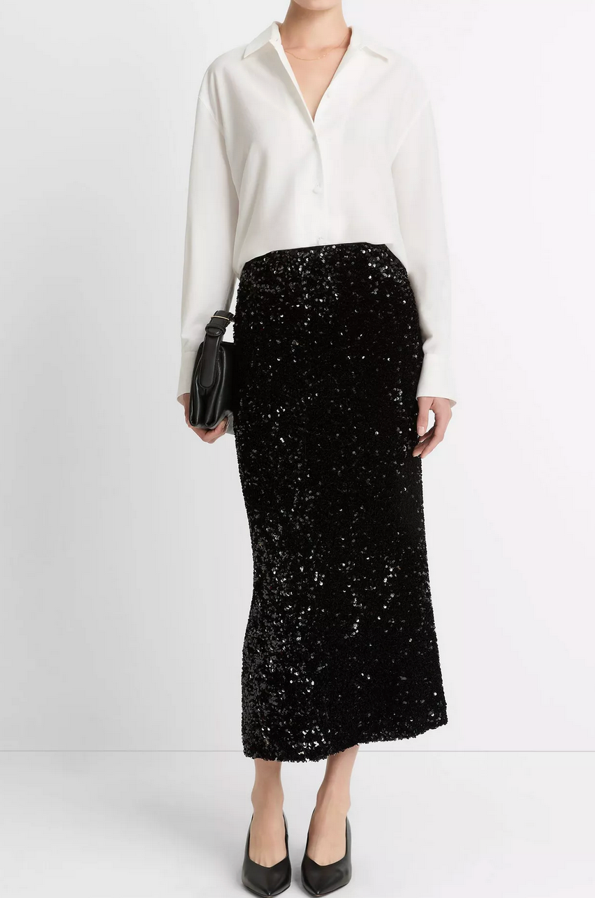 Sequined Velvet Column Skirt-Skirts and Shorts-Vince-Black-2-Mercantile Portland